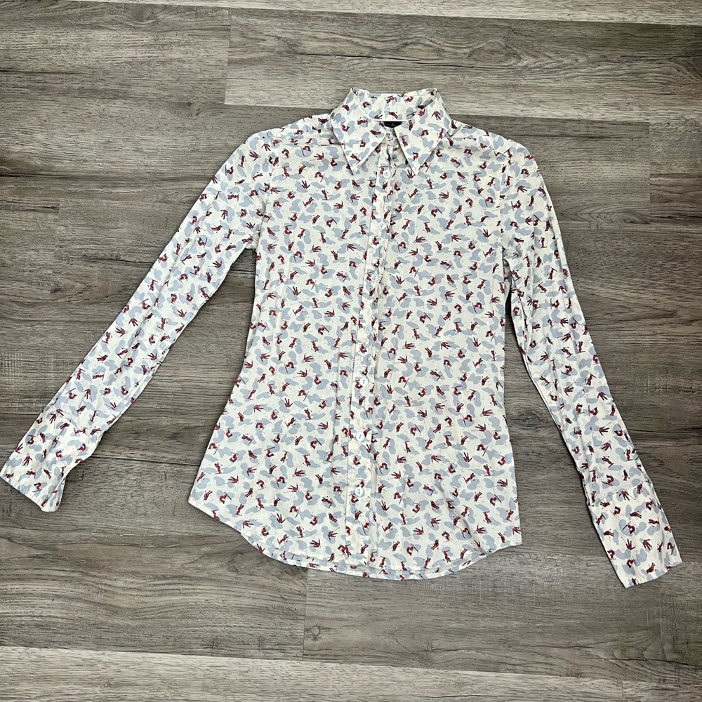 J. Crew Women's Unique Skiing Print Button‎ Up With Collar Size 0